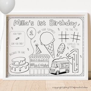 Eiscreme-Party-Tätigkeitsblatt | Eis Geburtstag Gastgeschenk | Eiswagen Malvorlage | Kinder Aktivität Blatt | Personalisiert