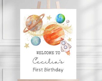 Editable Space Birthday Welcome Sign: Solar System Party Decor (Digital Download)