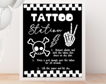 Bad TWO the Bone Tattoo Station-skylt: Redigerbar festdekoration (digital nedladdning)