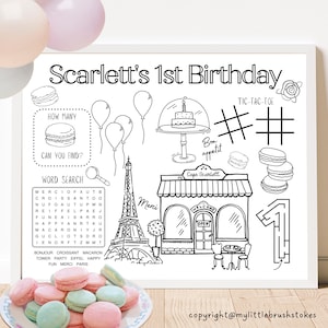 Paris Party Favor | French Patisserie | Parisian Cafe | French Bakery | Paris Cafe | Activity Sheet | Party Placemat | Eiffel Tower Party