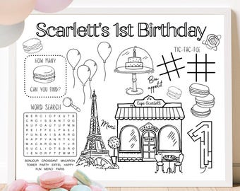 Paris Birthday Party Activity Sheet: French Cafe Placemat (Digital Download)