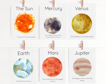 Solar System Flashcards & Poster: Montessori Planets Wall Art (Instant Download)