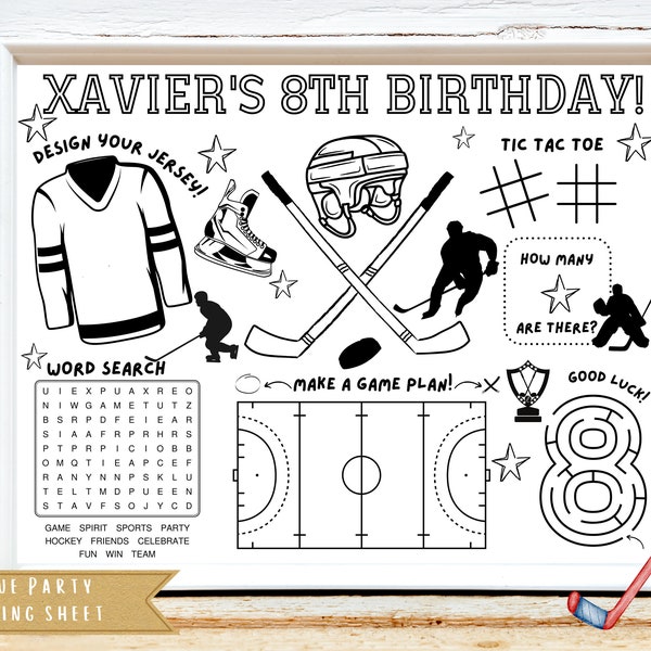 Hockey Birthday Party | Sports Theme Birthday Party | Kids Birthday | Party Favor | Coloring Sheet | Personalized Activity Sheet