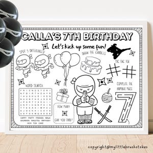 Ninja Birthday Party Coloring Sheet | Ninja Theme Party Favor Kids Activity Sheet | Personalized | Quick Delivery