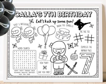Personalized Ninja Birthday Coloring Placemat: Kids Party Activity (Digital Download)