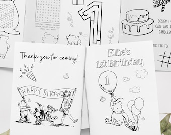Livreto de atividades para colorir de aniversário do Ursinho Pooh personalizável | Lembrancinha de festa | 12 páginas (download digital)