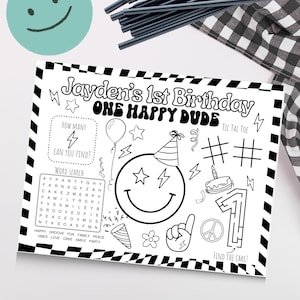 Customizable One Happy Dude Themed Birthday Party Activity Sheet | Groovy Happy Face Printable (Digital Download)
