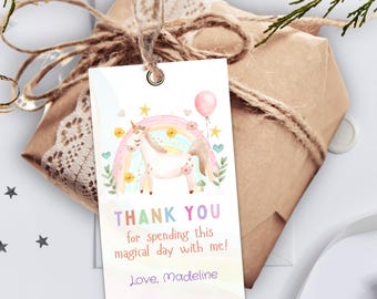 Editable Unicorn Thank You Tag: Rainbow Party Favor (Digital Download)