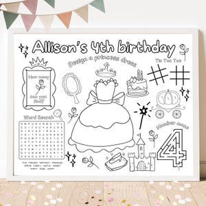 Princess Birthday Party Activity Sheet | Princesses Party Favor | Cinderella Party | Princess Coloring Sheet | Kids Activity Sheet