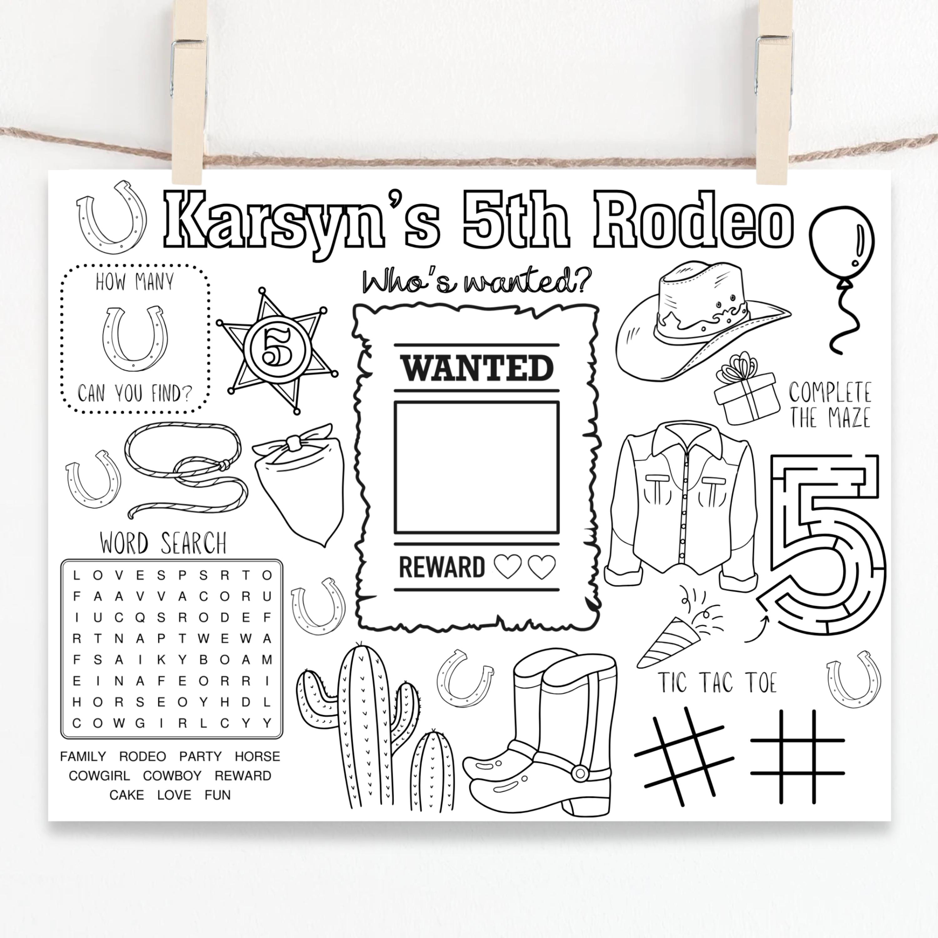 Program Template For Kids Rodeo Cowboy Rodeo Party Activity Sheet: Personalized Coloring Placemat ...