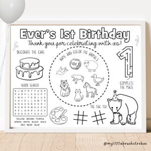 Scheda attività per la festa di compleanno di un simpatico orsetto bruno / Bomboniera per la festa dell'orso / Scheda attività per bambini / Tovaglietta per feste personalizzata