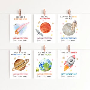 Classroom Valentines Day Cards Kids Valentine Space Theme, Planets Valentine Solar System Valentine's DIY Printable INSTANT DOWNLOAD image 1