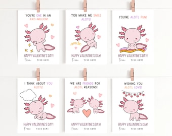 Classroom Valentine Card | Axolotl Valentine Card | Kids Valentines | School Valentine | Instant Download