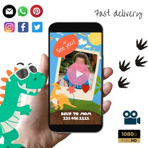 Dinosaur Animated Birthday Party Invitation Video | Dinosaur Party Invite | Digital Delivery | Same Day