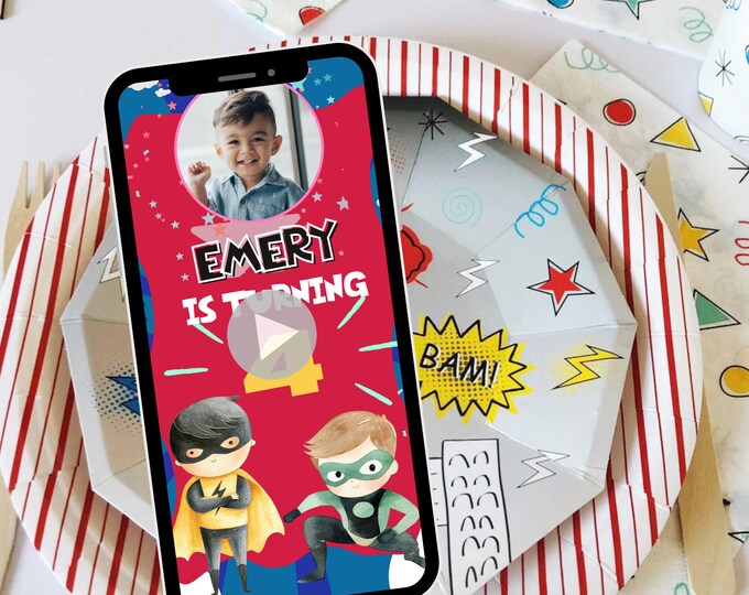 Personalized Superhero Birthday Animated Video Invitation (Digital Invite)
