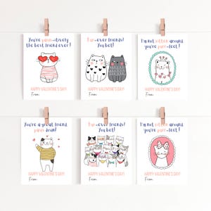 6er Set druckbare Valentinstagskarten mit Katzenmotiven | Klassenzimmer Valentinstage | Schule Valentine Kids Valentine Karten | Sofort Download
