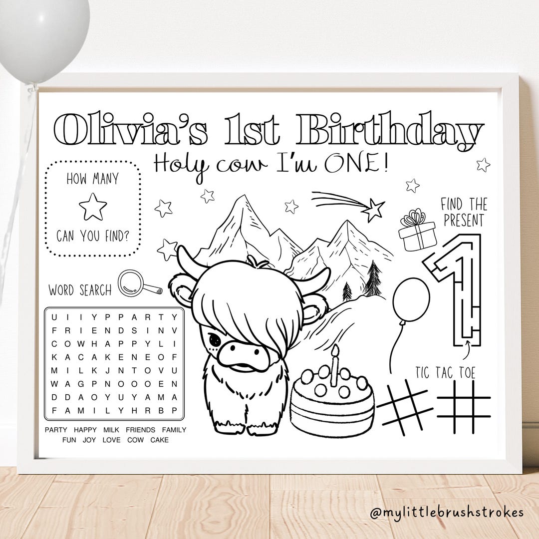 Highland Cow Birthday Coloring Activity: Party Game (digital Download