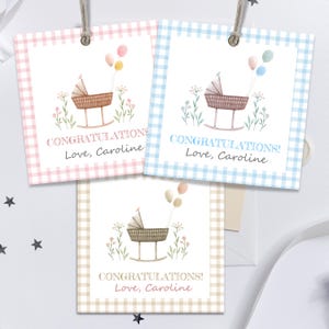 MODIFIABLE 3 x étiquette cadeau baby shower | Étiquette de remerciement pour bébé saupoudré de félicitations | Carte cadeau bébé | Cadeau pour bébé à imprimer