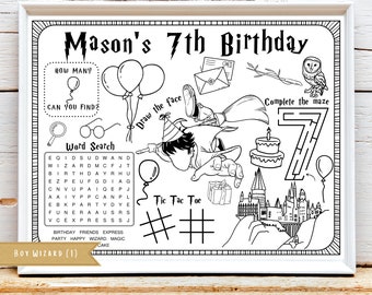 Personalized Wizard Birthday Party Activity Sheet | Wizard Party Favor | Halloween Wizard Witch Coloring | Kids Activity | Digital Download