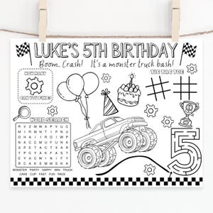 Monster Truck Party Activity Sheet | Monster Trucks Birthday Party Favor | Monster Truck Bash Coloring | Kids Activity