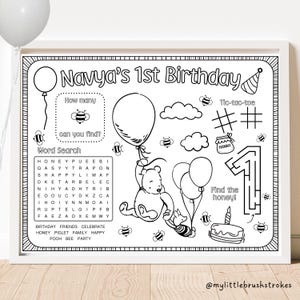 Classic Winnie the Pooh Birthday Party Activity Sheet | Pooh Party Favor | Kids Activity Sheet | Personalized Party Placemat