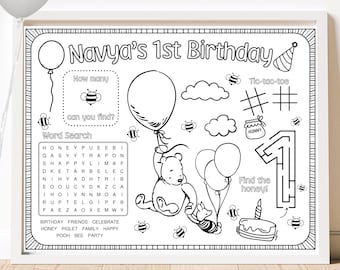 Winnie the Pooh Birthday Activity Sheet: Personalized Party Placemat (Digital Download)