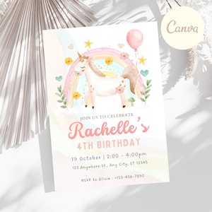 Editable Unicorn Invitation Template | Unicorn Party Invitation Card | Unicorn Invite, Rainbow Unicorn Party | Digital Instant Download