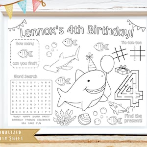 Baby Shark Birthday Activity Sheet | Shark Theme Party Favor | Shark Coloring Sheet | Kids Activity Sheet | Personalized