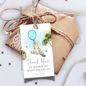 Étiquette de remerciement classique Winnie l'ourson MODIFIABLE | Étiquette-cadeau Winnie l'ourson | Étiquette de fête Winnie l'ourson | Étiquette de cadeau | Modèle d'étiquette de baby shower