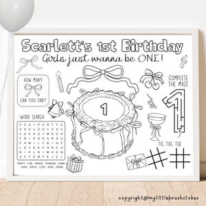 Mädchen wollen nur EINS sein Aktivitätsbogen | Rosa Schleife Gastgeschenk | Bogen Färbung Kinder Aktivität Blatt | Personalisierte Bow Party Tischset