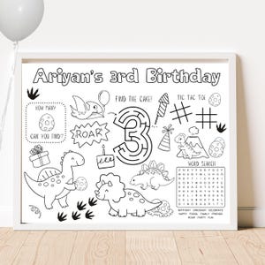 Dinosaurier Geburtstag Aktivität Bogen | Dinosaurier-Thema Mitbringsel | Dinosaurier Malvorlage | Kinder Aktivität Blatt | Personalisiert