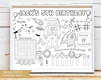 Space Party Activity Sheet | Planets Party | Solar System Birthday Party Coloring | Party Activity Sheet | Personalized Party Favor