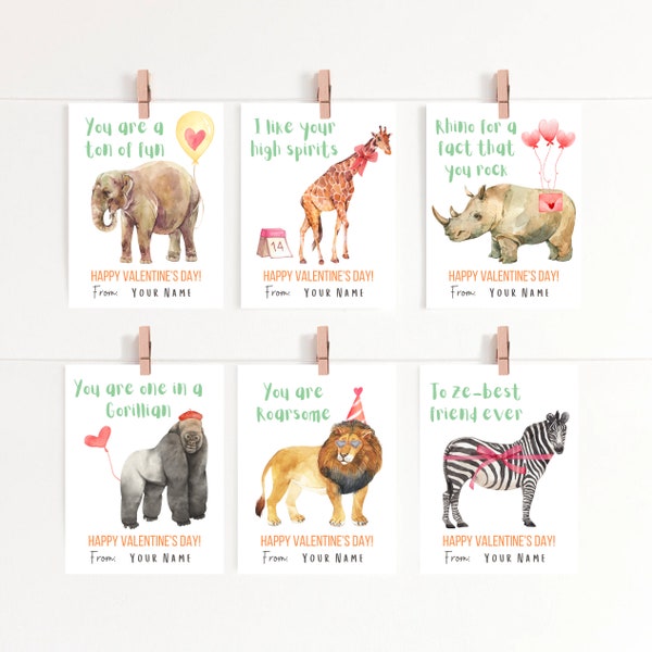 Classroom Valentines Day Cards | Animal Theme, Wild Animal Valentine | Animals Valentine's | DIY Printable | INSTANT DOWNLOAD