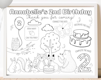 Woodland Birthday Party Activity Sheet: Personalized Placemat (Digital Download)