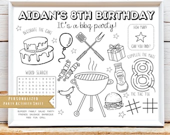 Custom BBQ Birthday Activity Sheet | Printable Coloring Page (Digital Download)