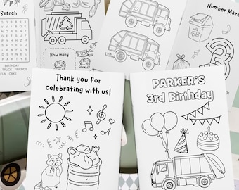 Garbage Truck Birthday Coloring Book: Personalized Party Activity (Digital Download)