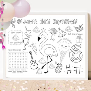 Flamingo Birthday Party Activity Sheet | Flamingo Party Favor | Let&#39;s Flamingle | Kids Activity Sheet | Personalized Party Placemat