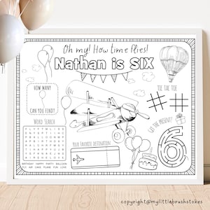 Retro Airplane Birthday Party | How Time Flies Plane Theme Party | Aeroplane Birthday Party Favor | Personalized Coloring Activity Sheet