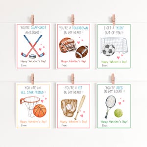 Cartões de Dia dos Namorados para a sala de aula | Tema esportivo de Dia dos Namorados para crianças, Hóquei, Basquete, Beisebol, Futebol, Tênis, Dia dos Namorados | Impressão digital