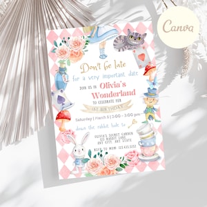 Carte d'invitation modifiable Alice au pays des merveilles | Invitation à une fête d'Alice Onederland | Téléchargement instantané | Invitation modifiable