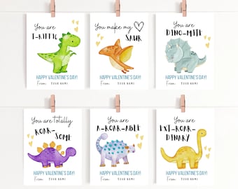 Classroom Valentines Day Cards | Kids Valentine Dinosaur Theme, Dinosaur Valentine | Dinosaurs Valentine's | DIY Printable | DOWNLOAD