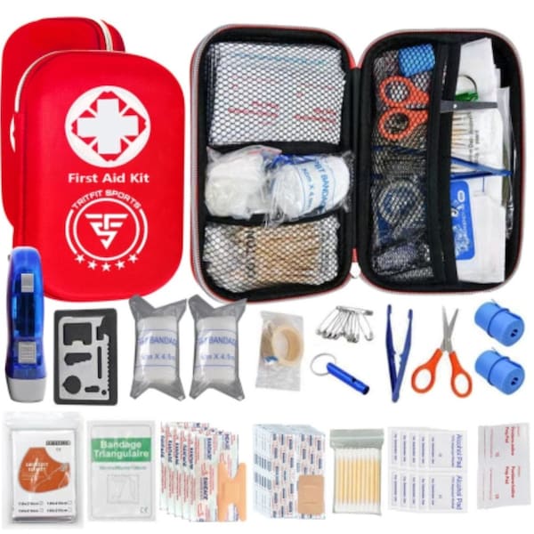 EHBO-kit bevat 172 stuks, EHBO, EHBO-kit voor auto, sport, broek premier secours, kamperen, zie gespecificeerde lijst met benodigdheden