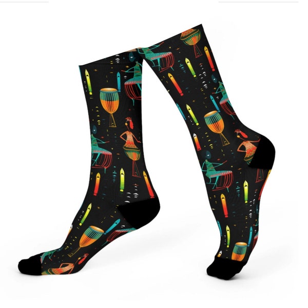 Gift Crew Socks African Rhythm Beats Cushioned Crew Socks Vibrant Comfort Edition.  Giftful socks for any ocassion