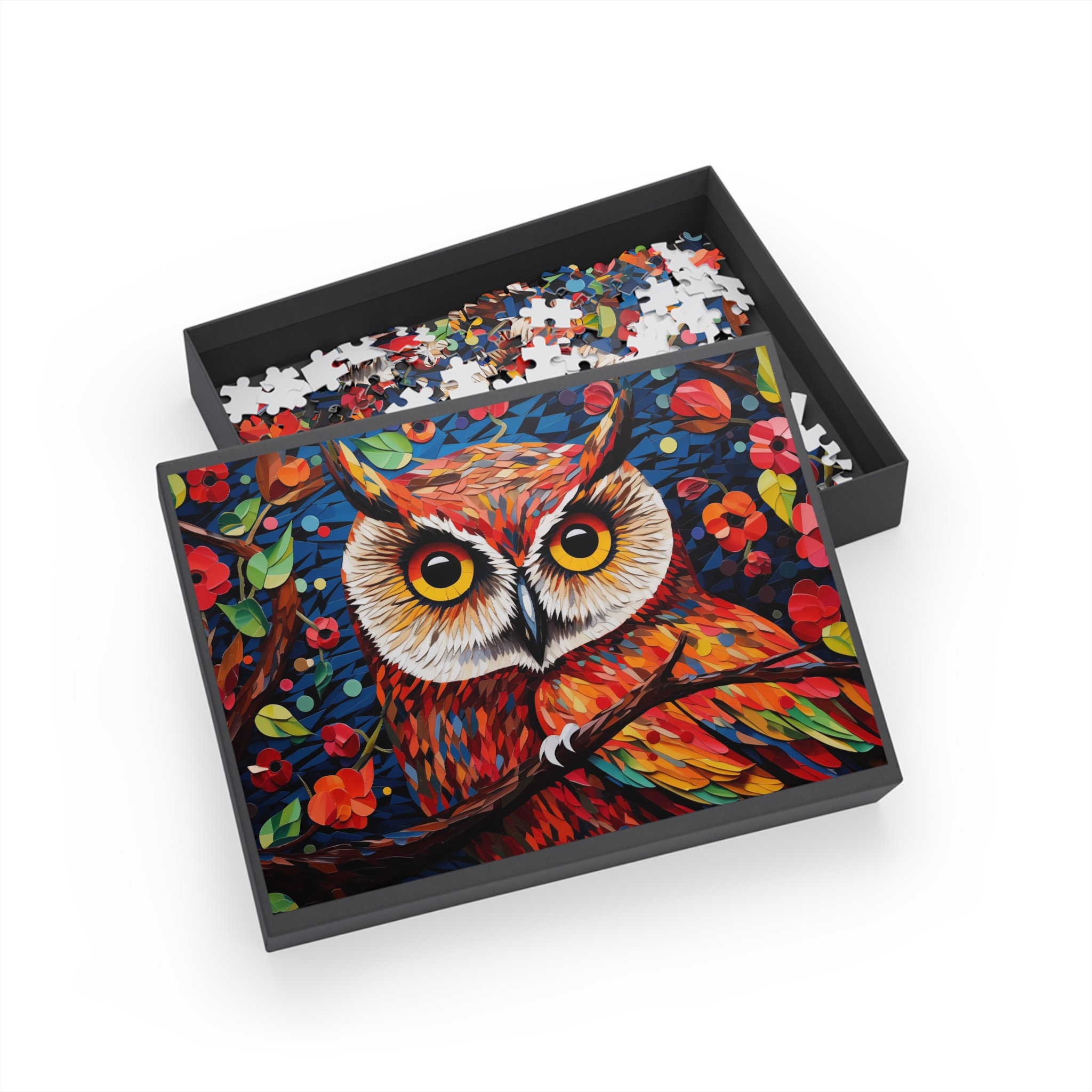 Colorful Owl Mosaic Puzz led - Perfect Gift for Any Occasion (96, 252, 500, 1000-Piece). Pointillis