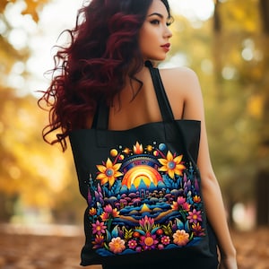 Abuela G ift Mexican Folklore Fiesta Tote Bag: Carry the Colors of Tradition. Mexican Folk art canvas tote bag. ¡Feliz Día de la Madre!