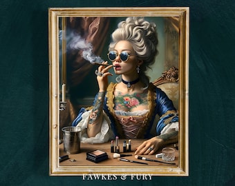 French Rococo Tattoo Altered Art Print Trendy Printable Wall Art Baroque Painting AI Art Print Maximalist Eclectic Feminist Home Decor