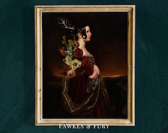 Victorian Botanical Portrait Print: Dark Gothic Baroque Wall Art (Digital Download)