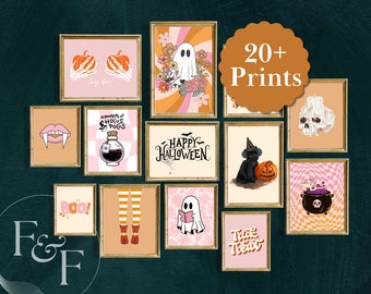 Láminas retro de Halloween en tonos pastel: Arte mural espeluznante, Halloween rosa (descarga digital)