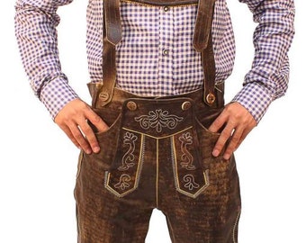 Authentique pantalon allemand Bundhosen longueur genou en marron sauvage - Vêtements traditionnels de style Oktoberfest pour hommes - Fabrication artisanale de qualité