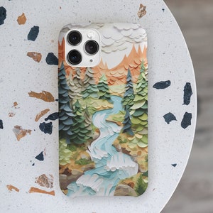 Forest Landscape Phone Case, Colorful Bright Papercraft Phone Cover, Fun Boho Aesthetic Design, iPhone 14, 13, 12, 11, X, Xr, Xs, Pro M